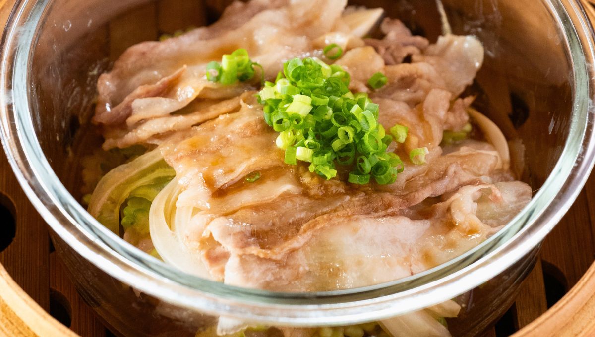 ゴーヤと豚肉の薬味蒸し